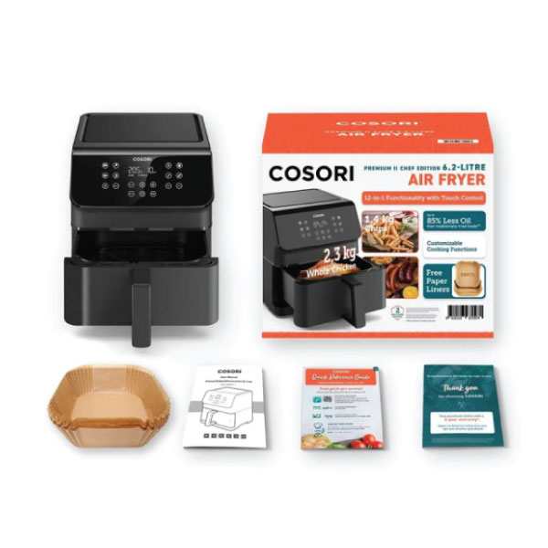 აერო გრილი, Cosori Premium II CAF-P651-KEUR, 11 პროგრამა, ტაიმერი, AirWhisper, 6.2 lt, შავი (ახალი პროდუქტი დალუქული)