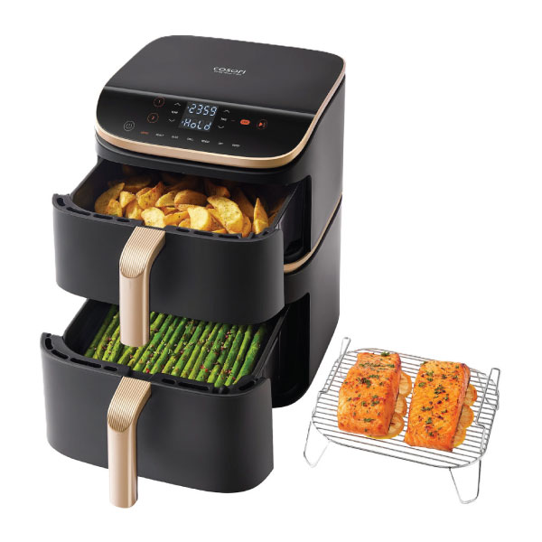 აერო გრილი, Cosori Turbo Tower Pro, KAAPAFCSSEU0246Y, ორმაგი მოსახსნელი უჯრით, Wi-Fi, 10.8 lt, შავი (ახალი პროდუქტი დალუქული)