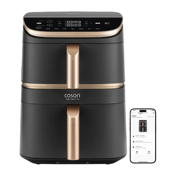 აერო გრილი, Cosori Turbo Tower Pro, KAAPAFCSSEU0246Y, ორმაგი მოსახსნელი უჯრით, Wi-Fi, 10.8 lt, შავი (ახალი პროდუქტი დალუქული)